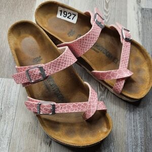 Birkenstock Mayari Pink Sparkly Metallic Snake Print Leather Euro 36 5-5.5 USA